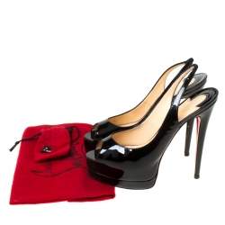 مملوكة مسبقًا Christian Louboutin Black Patent Leather Palais Royal Peep Toe Platform Slingback Sandals Size 38.5