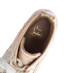 Pre Owned Christian Louboutin Pink Python Leather Louis Orlato Lace Up Sneakers Size 38.5