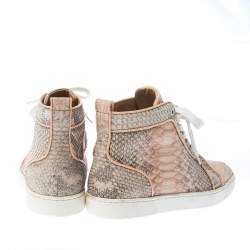 Pre Owned Christian Louboutin Pink Python Leather Louis Orlato Lace Up Sneakers Size 38.5