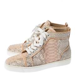 Pre Owned Christian Louboutin Pink Python Leather Louis Orlato Lace Up Sneakers Size 38.5