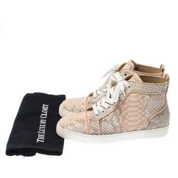 Pre Owned Christian Louboutin Pink Python Leather Louis Orlato Lace Up Sneakers Size 38.5