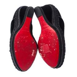 Pre Owned Christian Louboutin Black Velvet and Suede Lace Espadrilles Wedge Booties Size 36.5