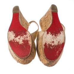 مملوكة مسبقًا صندل كريستيان لوبوتان فتحة كعب كعب روكي جلد ذهبي ميتاليك مقاس 41.5