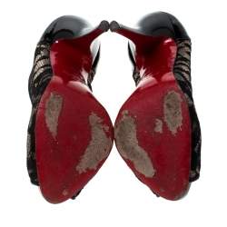 Pre Owned Christian Louboutin Lace And Patent Leather Ambro Peep Toe Pumps Size 36.5