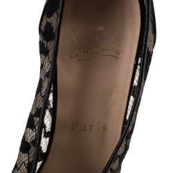 Pre Owned Christian Louboutin Lace And Patent Leather Ambro Peep Toe Pumps Size 36.5