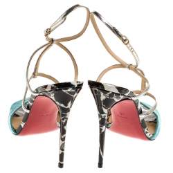 Pre Owned Christian Louboutin Multicolor Python and Patent Leather Open Toe Ankle Strap Size 40