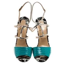 Pre Owned Christian Louboutin Multicolor Python and Patent Leather Open Toe Ankle Strap Size 40