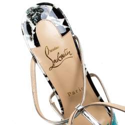 Pre Owned Christian Louboutin Multicolor Python and Patent Leather Open Toe Ankle Strap Size 40