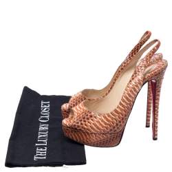Christian Louboutin Orange Water Snake Slingback Peep Toe Platform Sandals Size 37