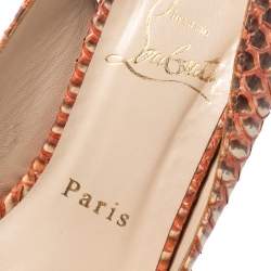 Christian Louboutin Orange Water Snake Slingback Peep Toe Platform Sandals Size 37