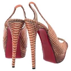 Christian Louboutin Orange Water Snake Slingback Peep Toe Platform Sandals Size 37