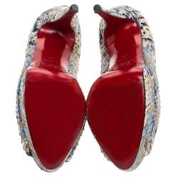 Pre Owned Christian Louboutin Multicolor Python Leather Troca Altareva Lady Peep Toe Platform Pumps Size 38