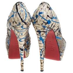 Pre Owned Christian Louboutin Multicolor Python Leather Troca Altareva Lady Peep Toe Platform Pumps Size 38