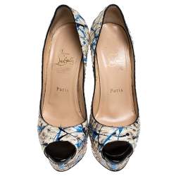 Pre Owned Christian Louboutin Multicolor Python Leather Troca Altareva Lady Peep Toe Platform Pumps Size 38