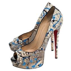 Pre Owned Christian Louboutin Multicolor Python Leather Troca Altareva Lady Peep Toe Platform Pumps Size 38