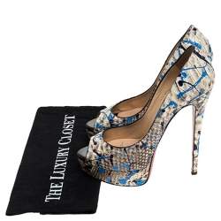 Pre Owned Christian Louboutin Multicolor Python Leather Troca Altareva Lady Peep Toe Platform Pumps Size 38