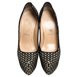 Christian Louboutin Black/Gold Glitter Floque and Suede Daffodile Platform Pumps Size 38.5