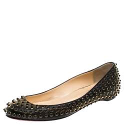 Pre Owned Christian Louboutin Black Leather Studded Ballet Flats Size 38.5
