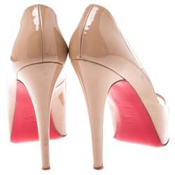 Pre Owned Christian Louboutin Nude Beige Patent Leather New Very Prive Peep Toe Platform Pumps Size 37