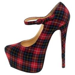 Christian Louboutin Multicolor Wool Blend Check Daffodils Mary Jane Platform Pumps Size 36