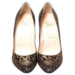 Pre Owned حذاء كعب عالي كريستيان لوبوتان ديكوليت قماش لاميه مطبوع نقشة الفهد ذهبي ميتالك و فضي مقاس 41