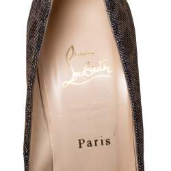 Pre Owned حذاء كعب عالي كريستيان لوبوتان ديكوليت قماش لاميه مطبوع نقشة الفهد ذهبي ميتالك و فضي مقاس 41