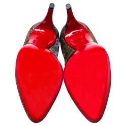 Pre Owned حذاء كعب عالي كريستيان لوبوتان ديكوليت قماش لاميه مطبوع نقشة الفهد ذهبي ميتالك و فضي مقاس 41