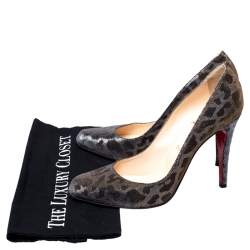 Pre Owned حذاء كعب عالي كريستيان لوبوتان ديكوليت قماش لاميه مطبوع نقشة الفهد ذهبي ميتالك و فضي مقاس 41