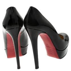 مملوكة مسبقًا حذاء كعب عالي كريستيان لوبوتان بيانكا نعل سميك جلد لامع أسود مقاس 36