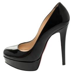 مملوكة مسبقًا حذاء كعب عالي كريستيان لوبوتان بيانكا نعل سميك جلد لامع أسود مقاس 36