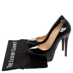 مملوكة مسبقًا حذاء كعب عالي كريستيان لوبوتان بيانكا نعل سميك جلد لامع أسود مقاس 36