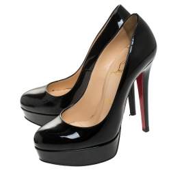 مملوكة مسبقًا حذاء كعب عالي كريستيان لوبوتان بيانكا نعل سميك جلد لامع أسود مقاس 36