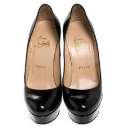 مملوكة مسبقًا حذاء كعب عالي كريستيان لوبوتان بيانكا نعل سميك جلد لامع أسود مقاس 36