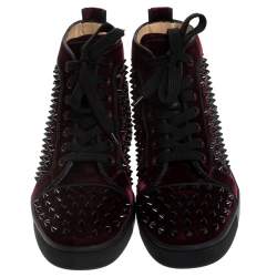 Pre Owned Christian Louboutin Maroon/Black Velvet Louis Spikes High Top Sneakers Size 39