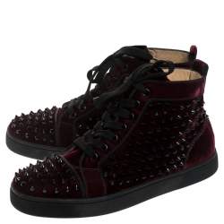 Pre Owned Christian Louboutin Maroon/Black Velvet Louis Spikes High Top Sneakers Size 39