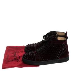 Pre Owned Christian Louboutin Maroon/Black Velvet Louis Spikes High Top Sneakers Size 39
