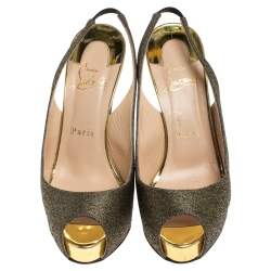 Pre Owned Christian Louboutin Multicolor Woven Fabric Peep Toe Slingback Sandals Size 37.5