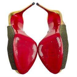 Pre Owned Christian Louboutin Multicolor Woven Fabric Peep Toe Slingback Sandals Size 37.5