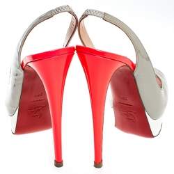 Pre Owned Christian Louboutin Tricolor Patent Leather Lady Peep Toe Platform Slingback Sandals Size 38.5
