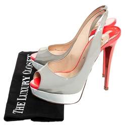 Pre Owned Christian Louboutin Tricolor Patent Leather Lady Peep Toe Platform Slingback Sandals Size 38.5