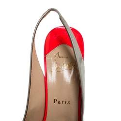 Pre Owned Christian Louboutin Tricolor Patent Leather Lady Peep Toe Platform Slingback Sandals Size 38.5