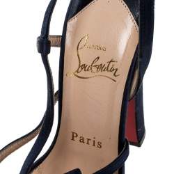 Pre Owned Christian Louboutin Blue Satin Bow Slingback Disco Noeud Platform Sandals Size 36