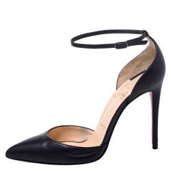 Pre Owned Christian Louboutin Black Leather Uptown Ankle Strap Pointed Toe D'orsay Sandals Size 35.5