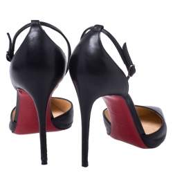 Pre Owned Christian Louboutin Black Leather Uptown Ankle Strap Pointed Toe D'orsay Sandals Size 35.5