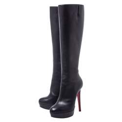 Pre Owned حذاء بوت كريستيان لوبوتان فيفي بوتا جلد أسود للركبة مقاس 36