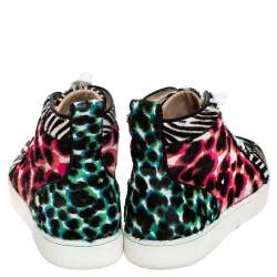 Pre Owned Christian Louboutin Multicolor Leopard Print Calf Hair Rantus Orlato High Top Sneakers Size 41
