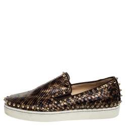 Pre Owned Christian Louboutin Leopard Print Python Leather Pik Boat Slip On Sneakers Size 37