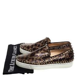 Pre Owned Christian Louboutin Leopard Print Python Leather Pik Boat Slip On Sneakers Size 37