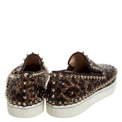 Pre Owned Christian Louboutin Leopard Print Python Leather Pik Boat Slip On Sneakers Size 37