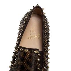 Pre Owned Christian Louboutin Leopard Print Python Leather Pik Boat Slip On Sneakers Size 37